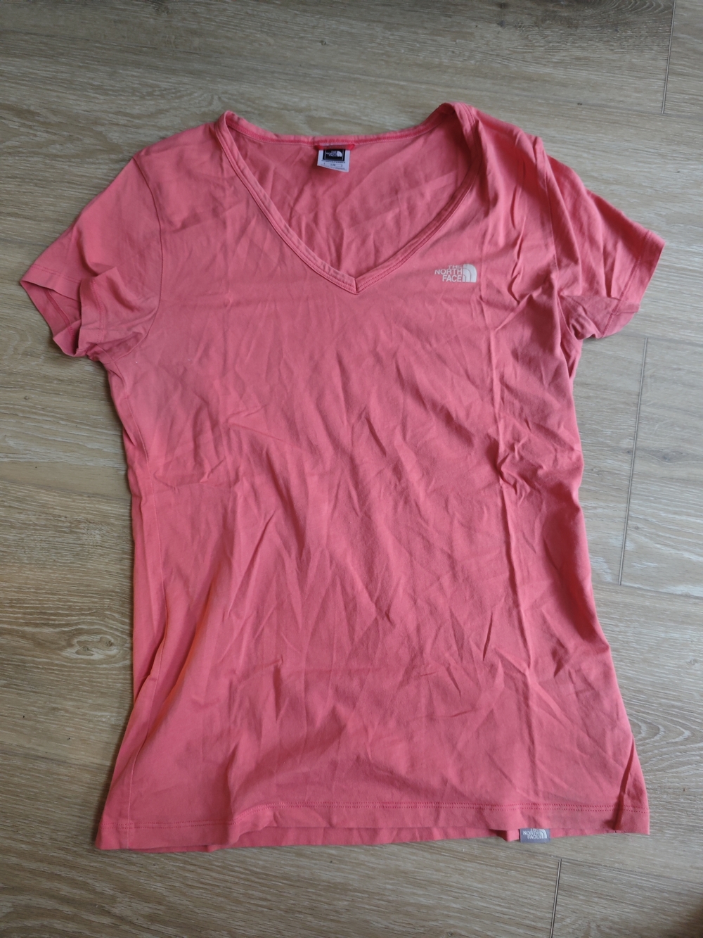 The North Face Women's V-Neck Tee in Coral Pink
